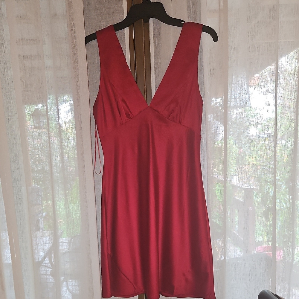 Red Satin Style Mini Dress - Halloween, Valentines Day, Vegas